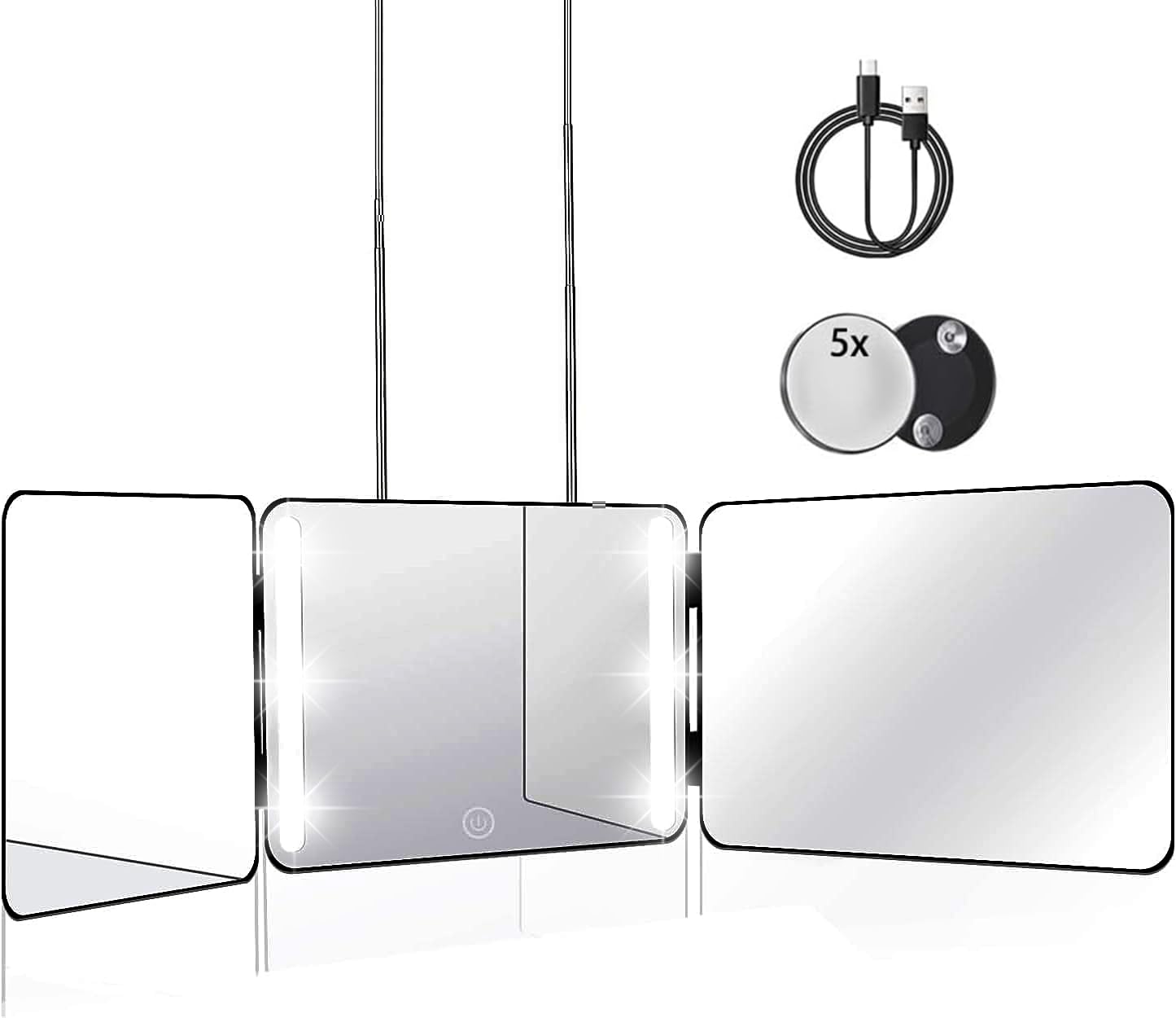 JANMPASK LED 3 Way Mirror Trifold to See Back of Head for Self Hair Cutting Barber Supplies Accessories 360 Makeup Vanity Mirror with Light