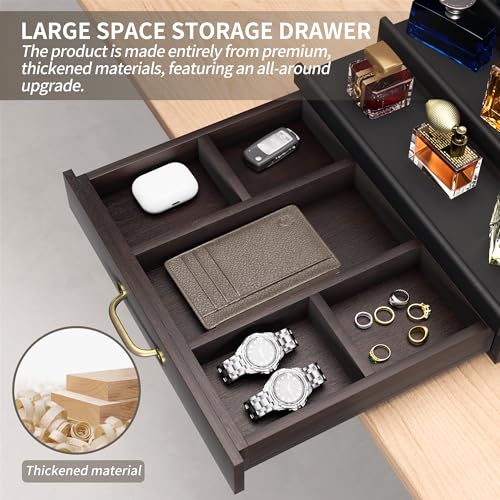 Cologne Organizer for Men,Wooden Perfume Organizer with Hidden Compartment and Drawer,Cologne Stand and Storage Display Risers for Dresser,Great Gift for Men/Friend£¨DarkBrown£©