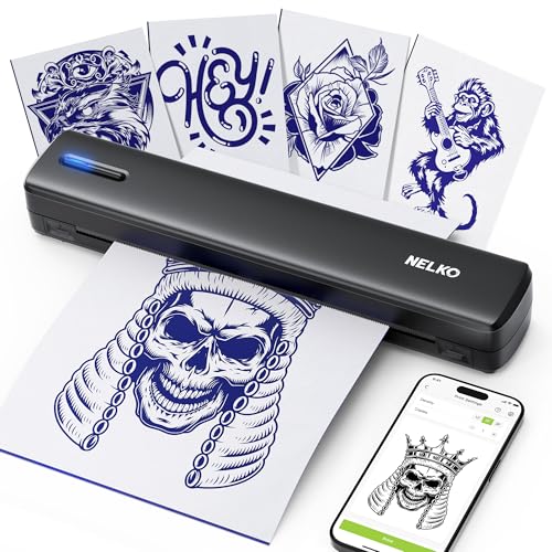 Nelko D810 Tattoo Stencil Printer, Wireless Thermal Tattoo Printer with 10pcs Tattoo Transfer Papers, Portable Tattoo Machine for Artist & Beginners, Compatible with Phone Pad and PC, Smoke Black