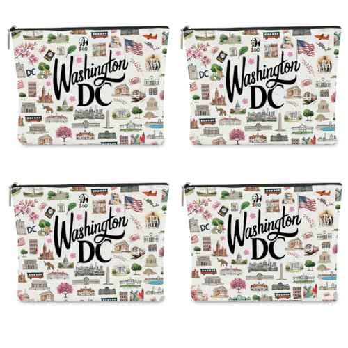 4PCS Washington DC Themed Makeup Bag Washington dc Souvenirs Gift for Women, Best Friend, Sister - Travel Friendly Cosmetic Bag, Birthday Christmas Present