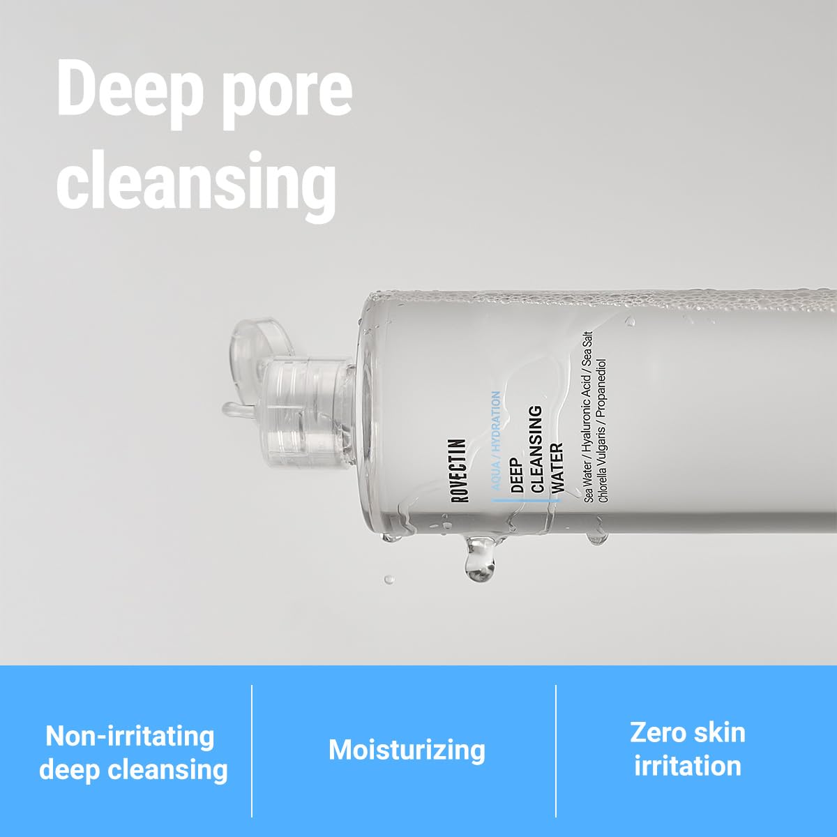 ROVECTIN Aqua Deep Cleansing Water (13.5fl.oz, 400ml)- Impurities Remover from Ocean deep with Hyaluronic Acid and Marine Plants from Jeju Island