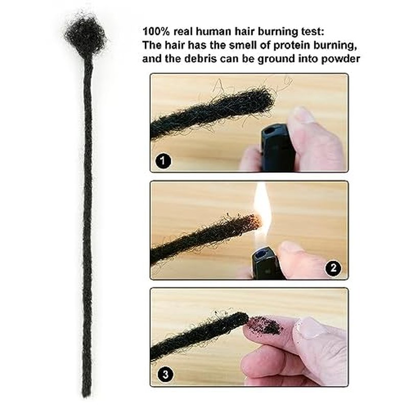 4inch 100 Strands 100% Human Hair Dreadlock Extensions, 0.6cm Width Handmade Loc Extensions Human Hair for Men Women Kids, Permanent Dread Extensions Can Be Dyed Bleached Curled(Natural Black)