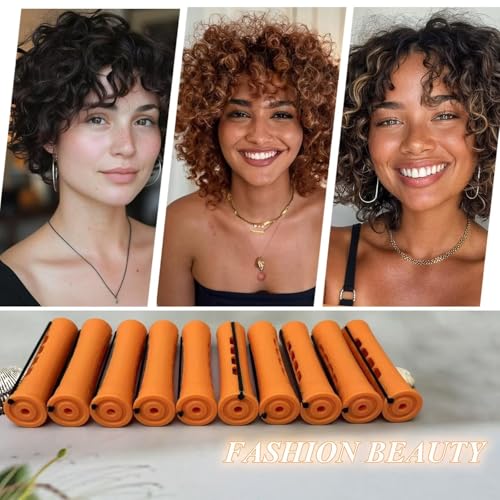 Orange Perm Rods Set for Natural Hair - 36pcs Cold Wave Rods Plastic Hair Rollers for Short Long Hair Curling Rod(36pcs Orange)