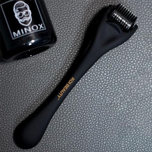 Koi Beauty Derma Roller Titanium Microneedle Roller, 540 Microneedling Roller for Men Women Face Scalp, Beard Roller for Men, Premium Micro Needling Roller Matte Black