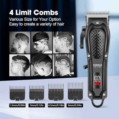 HIENA PRO Professional Hair Clippers for Men, Cordless&Corded Barber Clippers for Hair Cutting, Rechargeable Beard Trimmer, LED Display, Gifts for Men (Black)