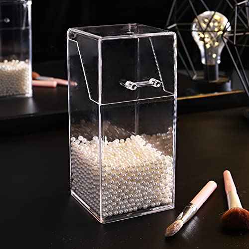 Sooyee Makeup Brush Holder,Makeup Brush Organizer with 8mm White Pearls,Dustproof Makeup Brush holder with Lid