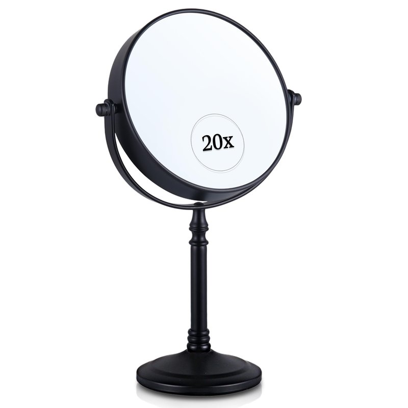 20X Magnified Makeup Mirror with Stand - Double Sided 20x and 1x Cosmetic Mirror for Make Up Desk, Dressing Table, Bathroom Countertop - 6" Wide & 12" Tall (Black)