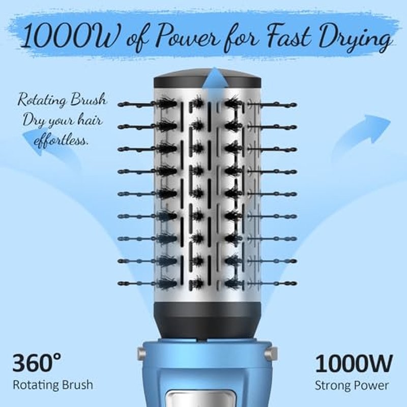 Rotating Hair Dryer Brush Spinning: 2 Size Detachable Brush(2" & 1.5") | 3 Heats & 2 Speeds Plus a Cool Air Setting | Big Buttons Design for Arthritis