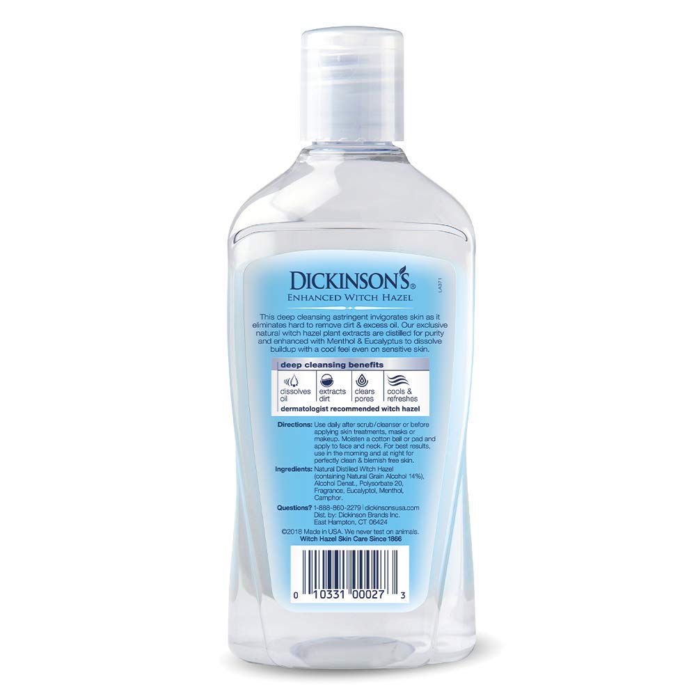 Dickinson's Enhanced Witch Hazel Deep Cleansing Astringent, Menthol and Eucalyptus, 92% Natural Formula, 16 Fl. Oz. (Pack of 3)