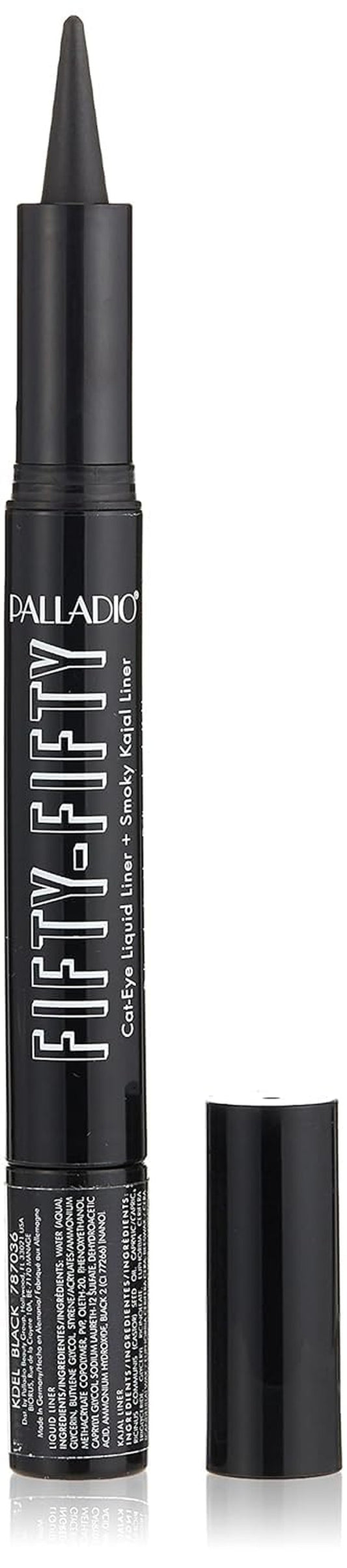 Palladio Fifty-Fifty Eye Liquid Liner, Dual Ended, Professional Eye Styling, Ultra-Soft Kajal crayon and Super Precise Fiber Tip Liner, Smoky and Defined Looks, Smudge Proof, Quick Drying, Black Cat