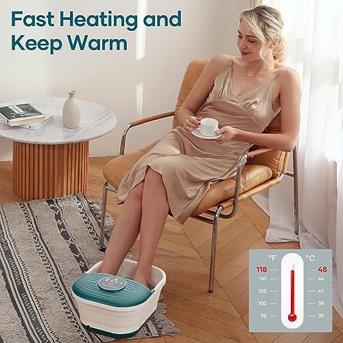 Collapsible Foot Spa Bath Massager with Heat, Bubble and Timer, 95-118¢µ Adjustable Temperature Fast Heating with Pedicure Stone and Massage Rollers for Feet Stress Relief at Home