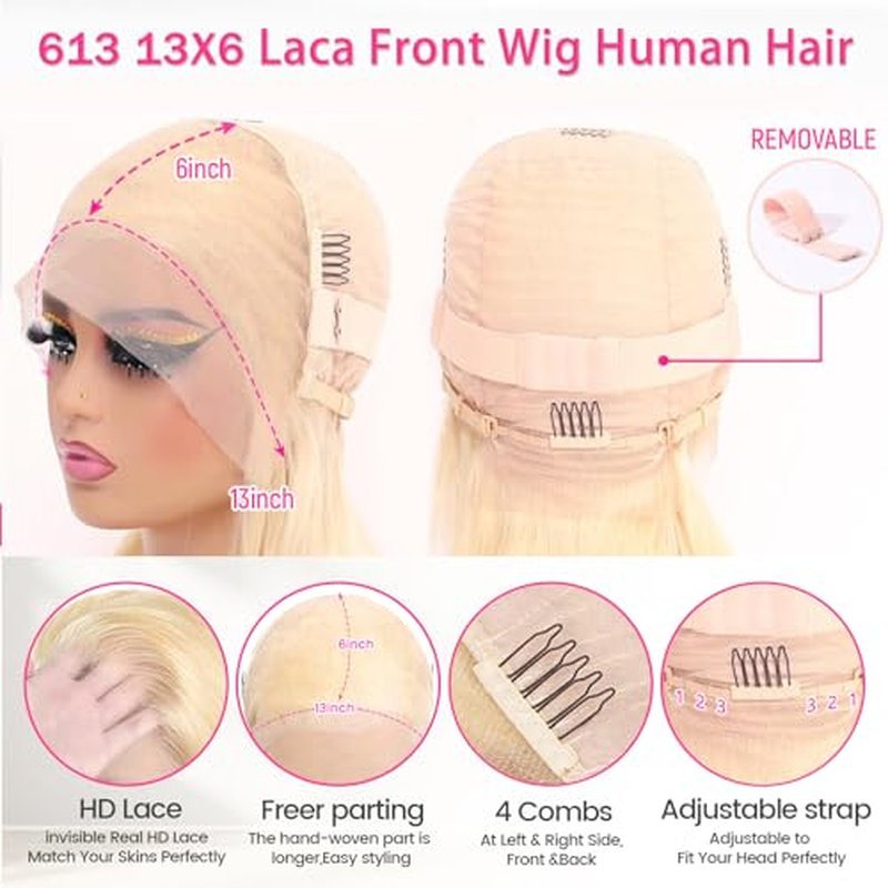 613 Lace Front Wig Human Hair 13x6 Blonde Wig Human Hair 613 Body Wave HD Lace Frontal Wigs Human Hair Pre Plucked Blonde Lace Front Wigs for Women 30 inch