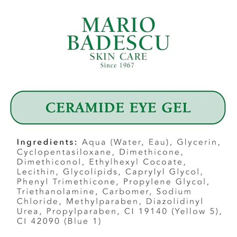 Mario Badescu Ceramide Eye Gel for All Skin Types | Oil Free Eye Gel that Tightens and Smoothes | Formulated with Ceramides & Glycerin, 0.5 Ounce