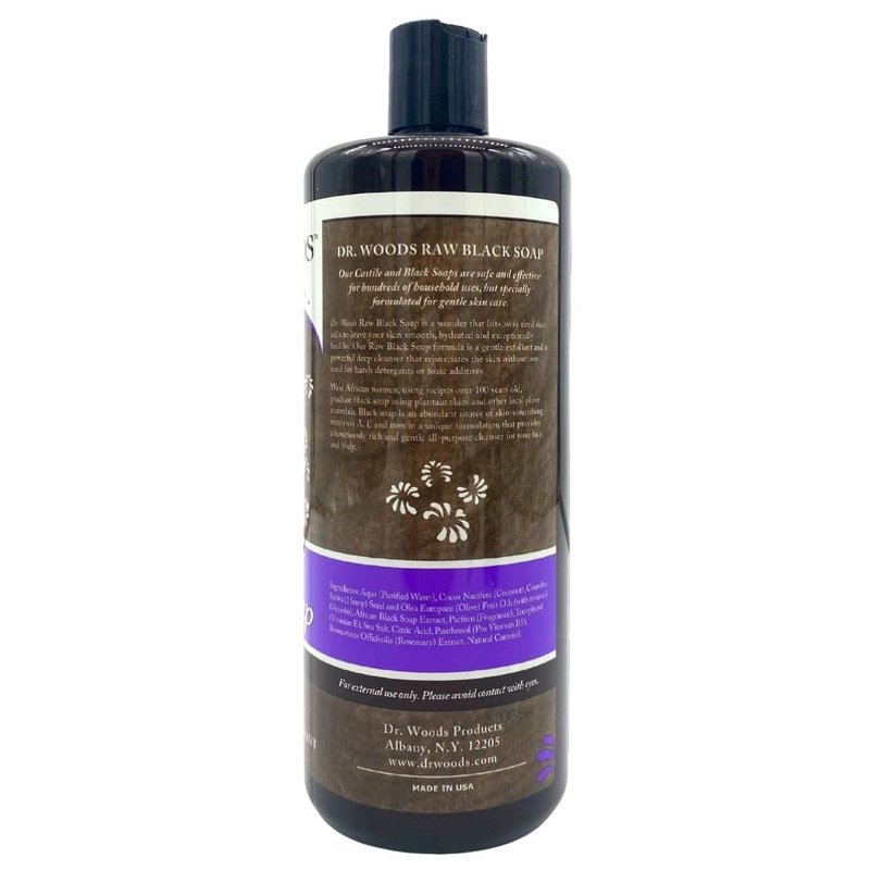 Dr. Woods Raw Liquid Black Soap, Body Wash for Men and Women, Gentle Exfoliant, Natural Cleanser for Face, Hands, and Body - 32 Fl Oz, Pack of 3