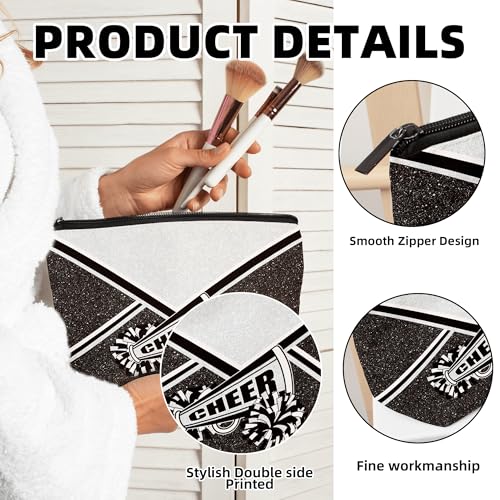 Cheer Makeup Bag Cheerleader Cosmetic Bag Cheerleader Gifts Cheerleading Gift for Women Her Cheer Team 6Pcs (Silver)