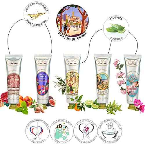 Un Air d'Antan French Nails & Hand Cream Gift Set 5 Pc Lotion Gift Set for Women - Lotion Sets For Women Gift: Hand Cream Set With Shea Butter - Almond, Verbena, Floral, Rose, Almond, Cherry Blossom