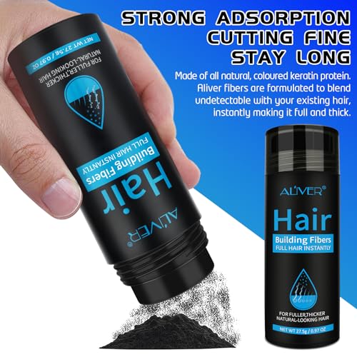 Aliver Hair Fibers for Thinning Hair - Black - 27.5Gr,Undetectable Natural Formula, Thicker Fuller Hair in 15 Seconds, Conceals Hair Loss, Look Younger, for Men & Women Patchy Bald Spot,Crown