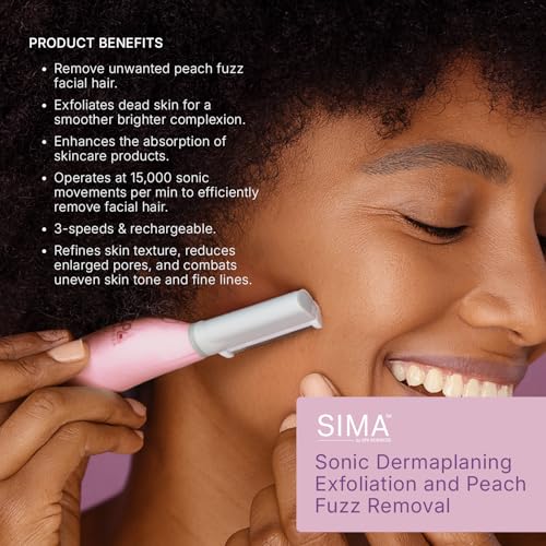 SPA SCIENCES - SIMA Patented Dermaplane Razor for Women Face ? Painless 2-in-1 Facial Exfoliation & Peach Fuzz Hair Removal ? Anti-Aging ? 3 Speeds ? Rechargeable ? 7 Weeks Treatment