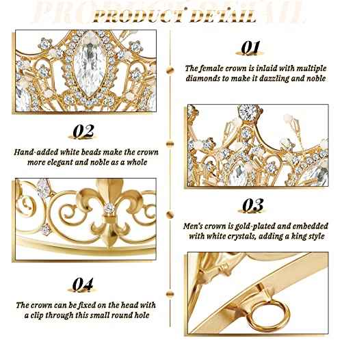 Henoyso 4 Pcs Prom King and Queen Crowns for Men Women Halloween Party King Queen Tiara Headband Homecoming Party Favor