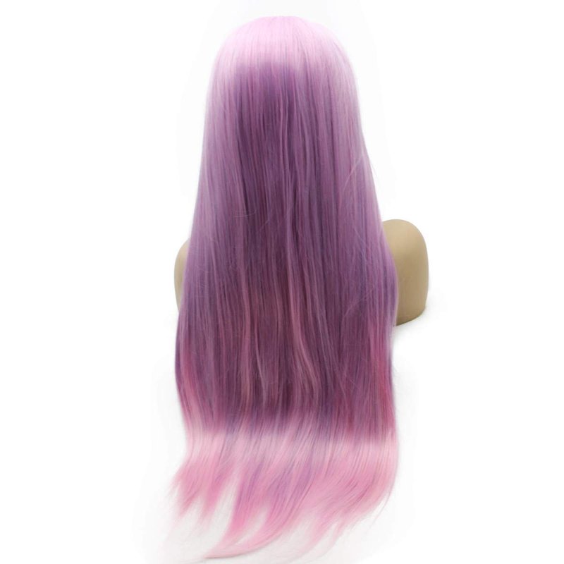 iwonawig Long Straight Pastel Purple Synthetic Lace Front Hair Wig Heat Resistant Fiber Hair