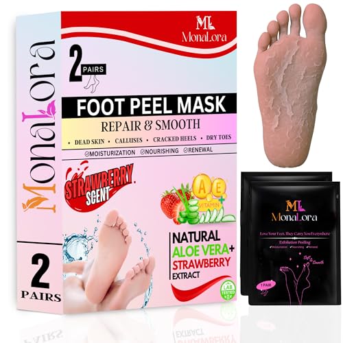 Foot Peel Mask for Dry, Cracked Heels ? Exfoliating Callus Remover with Natural Fruit Extracts ? Baby Soft Feet in 1 Week ? 2 Packs | Strawberry Scent