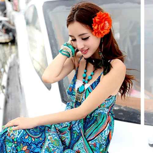 Women's 4Pcs Bohemia Peony Flowers Hairpin Hair Clip Flower Brooch for Travel Party Festivals PF-22 (Fuchsia)