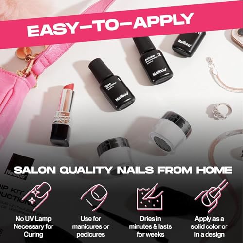 Nailboo Dip Powder Nail Kit Bundle ? Includes 3 Dip Powders Velvet Lust, Date Night, Sunday Brunch, Dip Liquids, Build Powder, File & Buffer Set, Long Lasting, No UV Needed