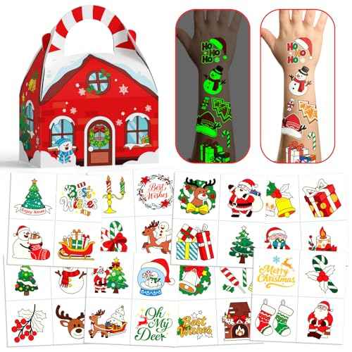 Christmas Tattoos for Kids Stocking Stuffers, 192 Styles Luminous Temporary Tattoo Stickers for Christmas Party Favors Decorations, Christmas Gifts for Kids Xmas Goodie Bag Fillers