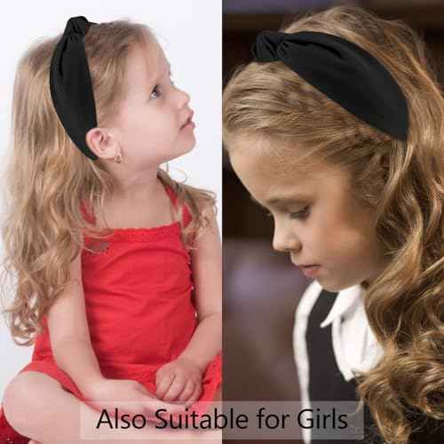 Black Knotted Headband Wide Top Knot Head Band Non Slip Plain Solid Color Hair Bands Fashion Hair Accessories for Women Girls