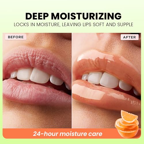 Vegan Peach Lip Mask Moisturizer, Hydrating Lip Balm & Butter with Jojoba Seed Oil & Vitamins, Full Looking, Soothing, Nourishing, Softening Treatment for Dry Lips, Non-Sticky, 06 Peach