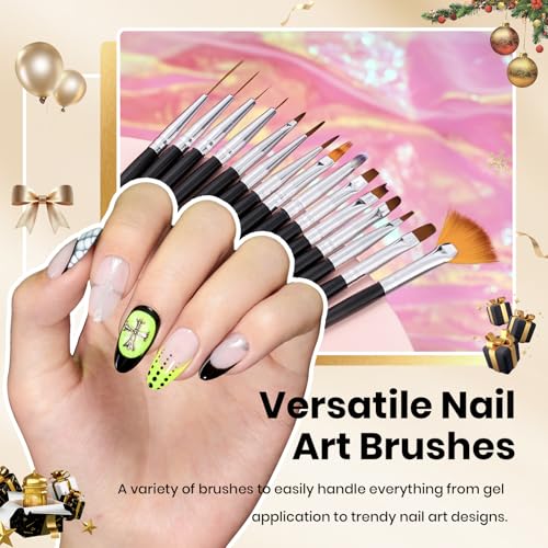 Beetles 31pcs Nail Art Brushes, Dotting Tools, Nail Art Pens, Dust Brush, Striping Liner Fingernail Drawing Pens with Palette Holder All in One for Starter Manicure Design Set