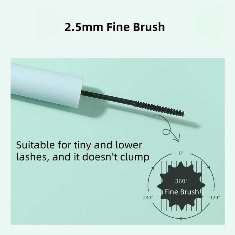 Waterproof Mascara with Fine Brush, Black Mascara for Short/Sparse Eyelash, Long-lasting, Natural, Lengthening and Thickening