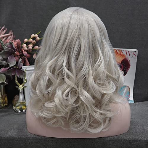 IMSTYLE Silver Grey Lace Front Wigs Short Bob Wavy Gray Wig for Women Drag Queen Cosplay Party (Silver Grey)