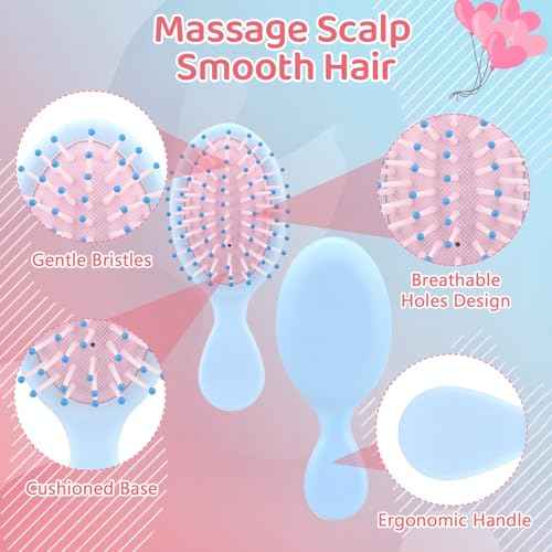 12PCS Mini Hair Brushes Bulk Pack for Girls, Women, Small Travel Hairbrushes for Wet & Dry Hair, Party Favors, Stocking Stuffers, Birthday Gifts, Cute Compact Detangler Set