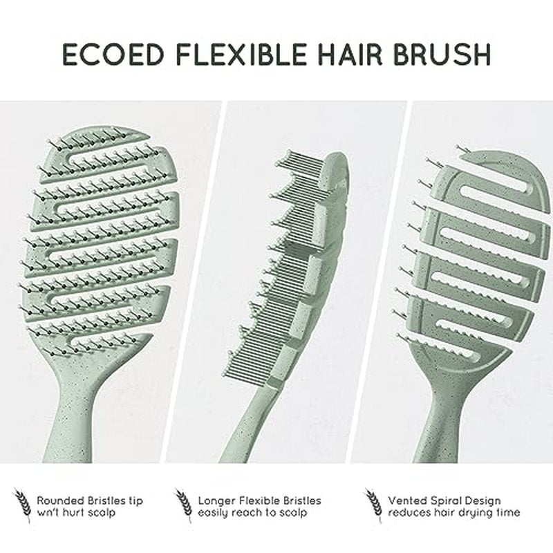 Detangler Hairbrush, Soft Bristle Detangling Brush for Straight, Wavy, Curly and Fine Hair, Dry and Wet, Quick Smoothing for Women and Men, Eco-Friendly & Sustainable Material (Green)