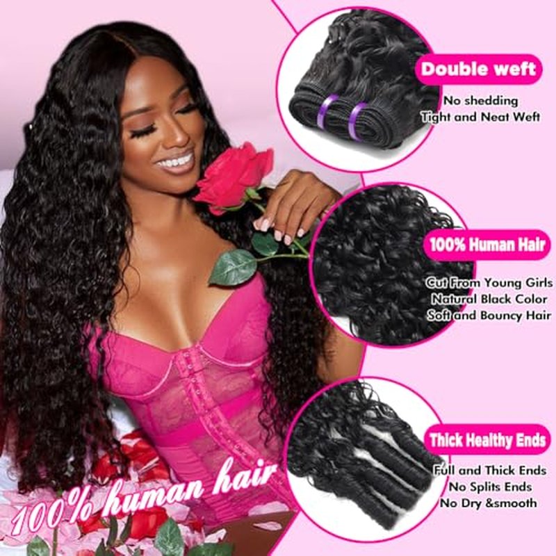 Burmese Curly 3 Bundles Water Wave Human Hair (16 18 20) 100% 12A Unprocessed Virgin Hair Bundles Deals Human Hair Extensions Spiral Curly End 3c4a Quick Weave Hair for Women Natural Black