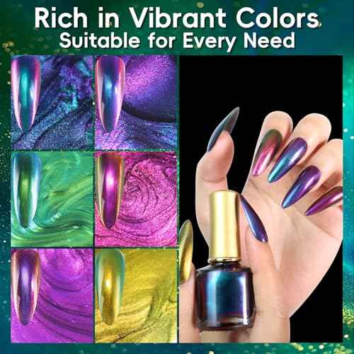 Allstarry Chameleon Nail Polish, Air Dry 6 Colors Glitter Gel Nail Polish Set Color Changing Gel Nail Polish Kit Blue Purple Green Gel Polish Colors Nail Lacquer Nail Art DIY Salon Gift for Women