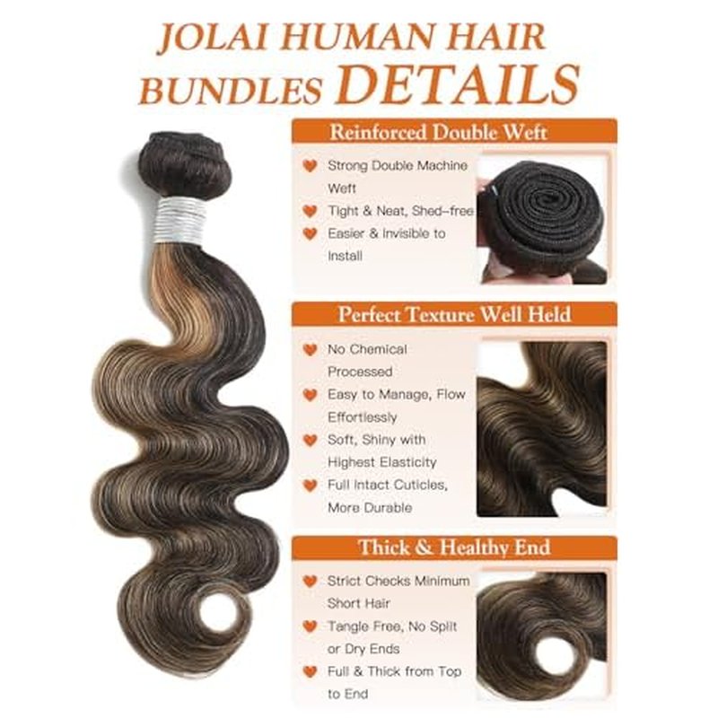 1b/27 Honey Blonde Highlight Human Hair Bundles Body Wave 12 14 16 Inch, Black and Blonde Balayage Loose Wave Sew In Weave Tracks, 12A 100% Unprocessed Brazilian Raw Virgin Hair, P1b/27