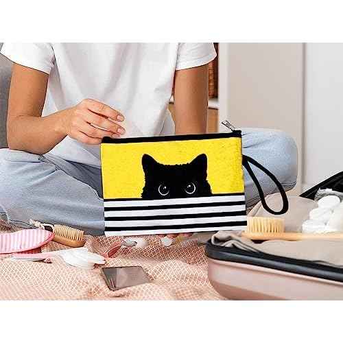 Cat Gifts for Women - Makeup Bags for Women - Small Cosmetic Bag for Purse - Makeup Bags with Zipper - Cute Toiletry Bag (Yellow Cat Clutch)