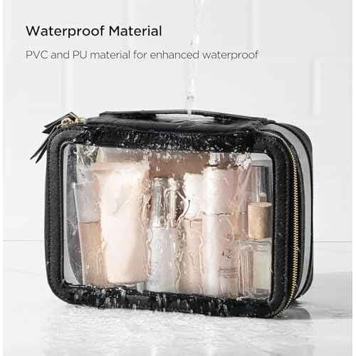 HBlife Clear Makeup Bag Organizer, Portable Travel Toiletry Cosmetic Bag Case for Women, Large Make Up Bag Makeup Train Case Transparent Storage Bag Pouch with Handle(Black)
