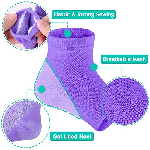 Selizo 6 Pairs Heel Moisturizing Socks Open Toe Socks Cracked Gel Heel Socks Foot Toeless Heel Repair Socks for Women Dry Hard Cracked Feet, 6 Colors