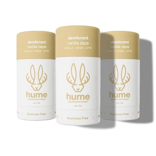 Hume Supernatural Aluminum Free Deodorant for Women & Men - Safe for Sensitive Skin - Probiotic, Plant-Based, Baking Soda Free, Aloe, & Cactus Flower, Anti Sweat, Stain & Odor - Vanilla Daze 3-Pack