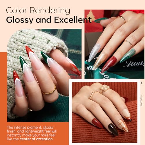 Modelones Fall Dip Powder Nail Kit 20 Colors, Orange Red Green Brown Glitter Dipping Powder Starter Set Base&Top Activator Liquid French Nail Art Salon DIY Kit Gifts for Women