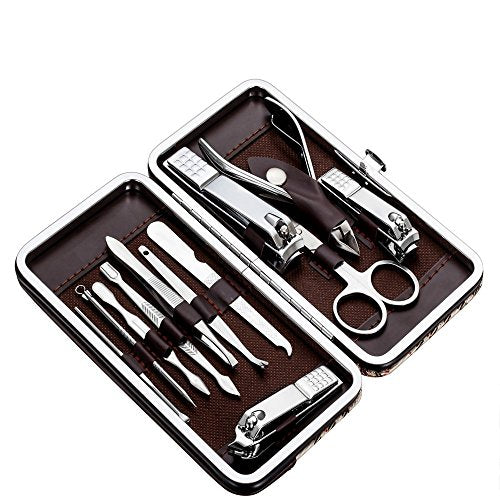 Manicure, Pedicure Kit, Nail Clippers, Professional Grooming Kit, Nail Tools with Luxurious Travel Case, Set of 12 ¡¦ (nail clippers 12pcs)