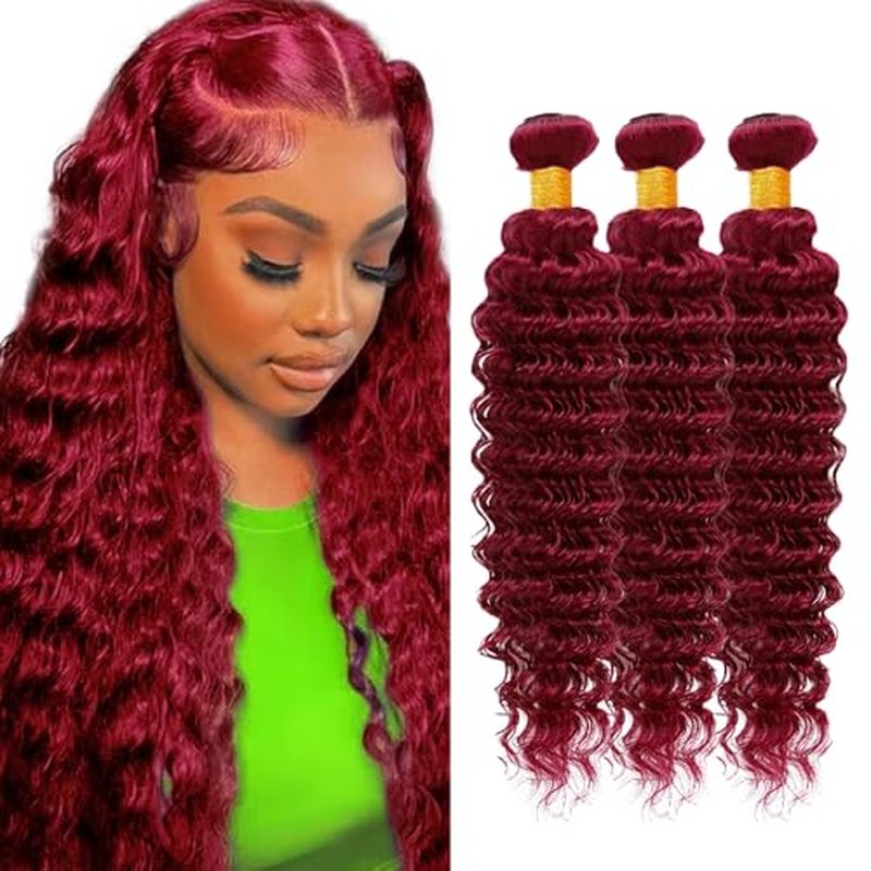 26 28 30 inch Burgundy Bundles Red Human Hair Bundles 99J Human Hair Bundle Burgundy Deep Wave Bundle Red Color