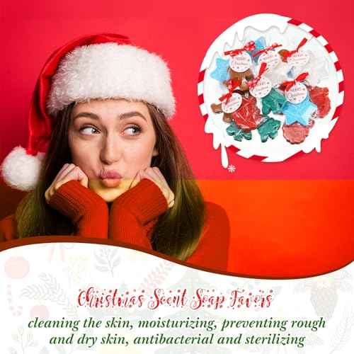 30 Set Christmas Soap Bar Gift Set Christmas Handmade Xmas Tree Santa Clause Gingerbread Snowflake Soaps Bulk Holiday Stocking Stuffer Party Favors for Bathroom(Multicolor,Mixed Style)