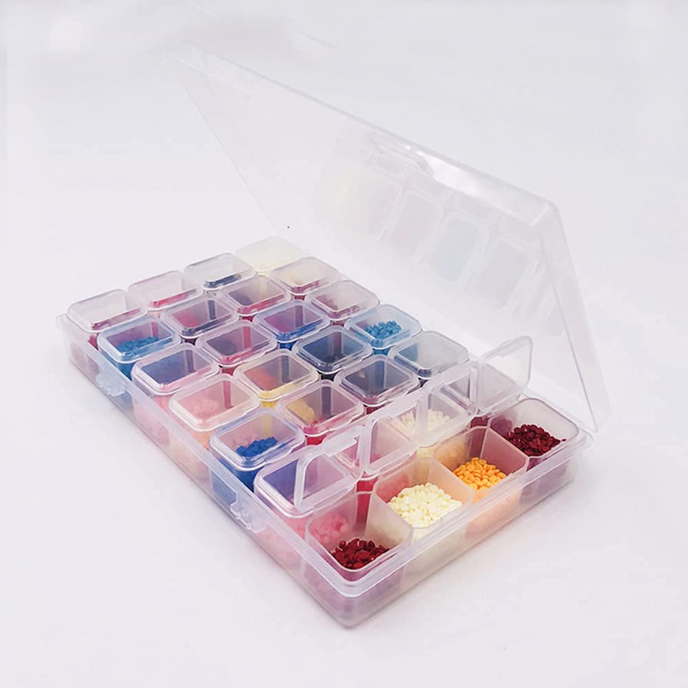 HANSAMU Rhinestone Organizer Box, 3D Acrylic Nail Charms Storage Box,Transparent Plastic Nail Gems Caviar Beads Pearls Nail Art Accessories Display Holder eye jewelry Collecting Container 28 Slots