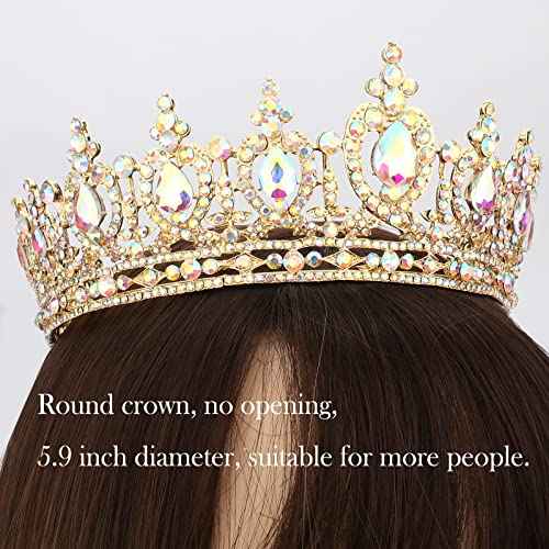COCIDE Gold Queen Crown for Women Crystal Tiara and Crown for Girl Rhinestones Hair Accessories for Wedding Bride Birthday Party Prom Bridal Bridesmaid (Aurora Borealis + Gold Tiara)