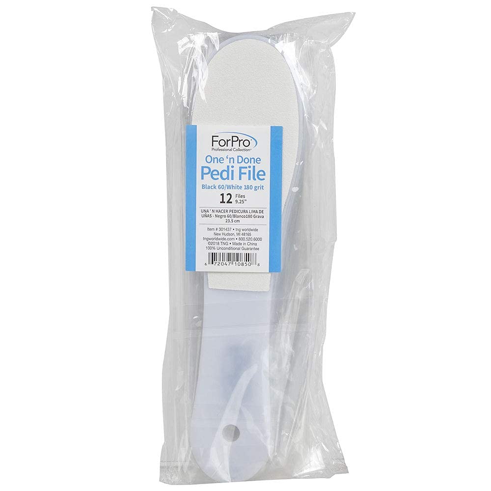 ForPro Professional Collection One ‘N Done Pedi File, Disposable Pedicure File for Feet & Heels, Double-Sided, Black 60/White 180 Grit, 9.5” L, 12-Count