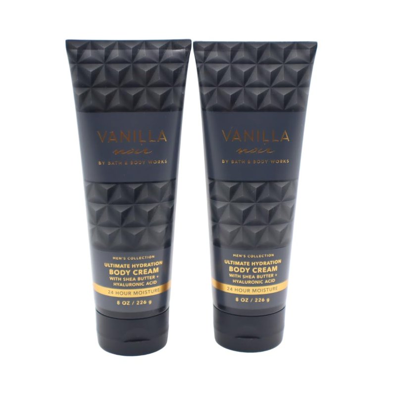 Bath & Body Works VANILLA NOIR Men's Collection Ultimate Hydration Body Cream Gift Set with a Red Bow for Holidays - Pack of 2